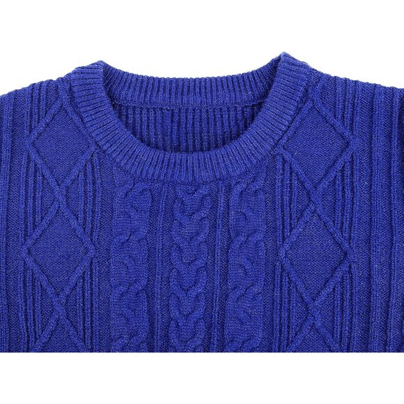 Womens Cable Knit Sweater Medium Blue Long Sleeve Casual Crewneck Pullover - Picture 7 of 8